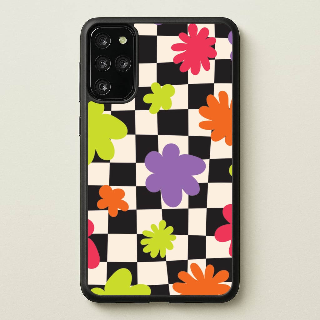 Abstract Flowers Checkered Pattern - Psychedelic Phone Case for Galaxy S20 Plus