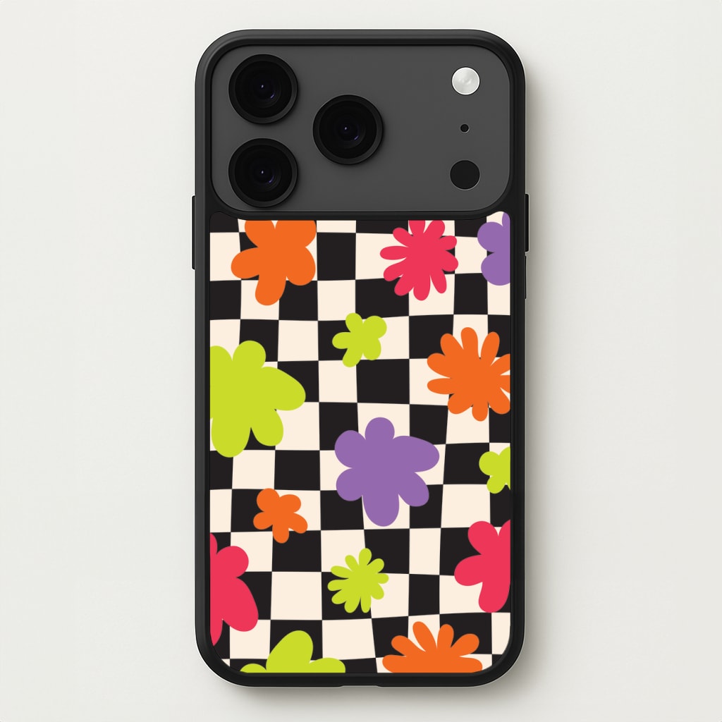 Abstract Flowers Checkered Pattern Phone Case for iPhone 17 Pro