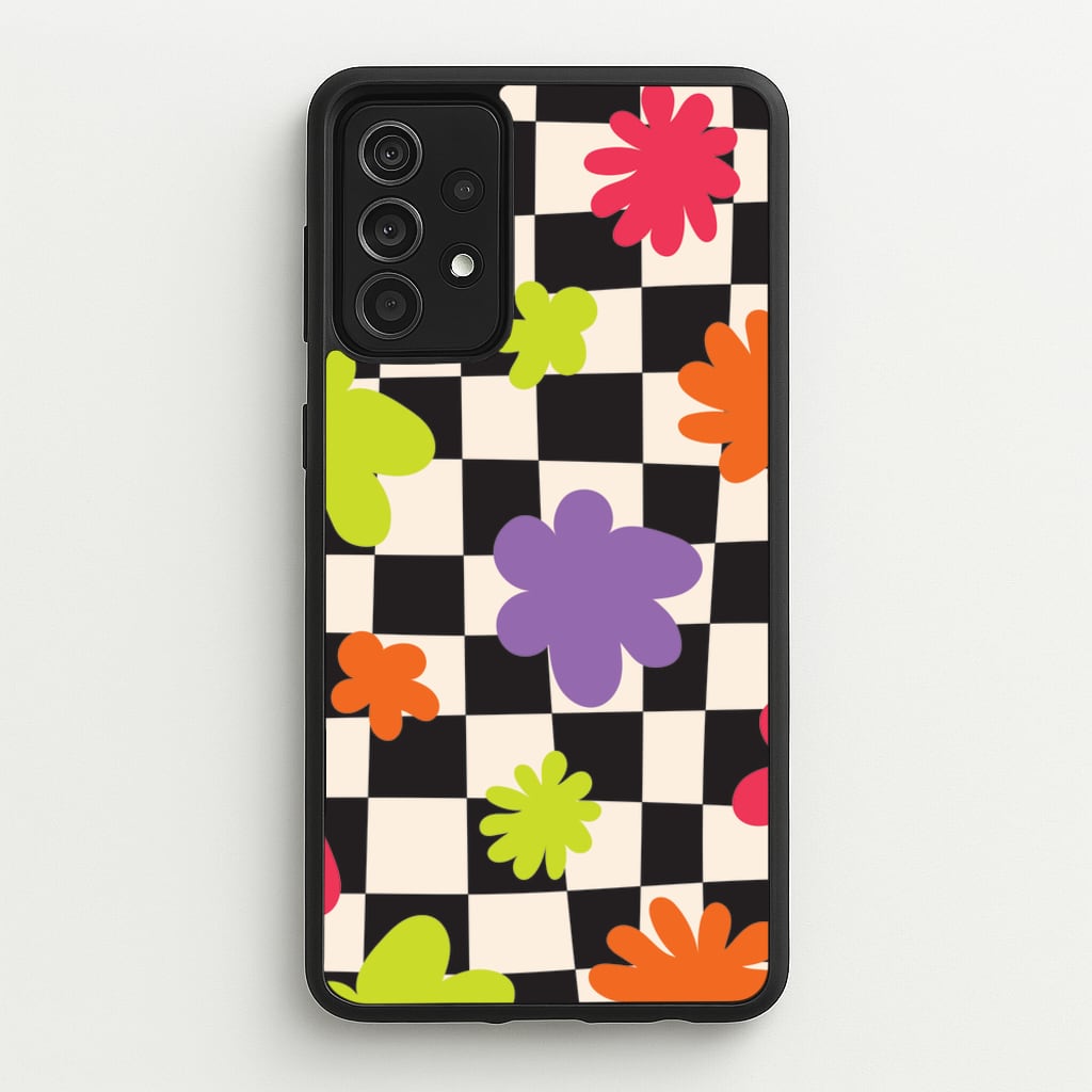 Abstract Flowers Checkered Pattern - Psychedelic Phone Case for Galaxy A52 / A52s