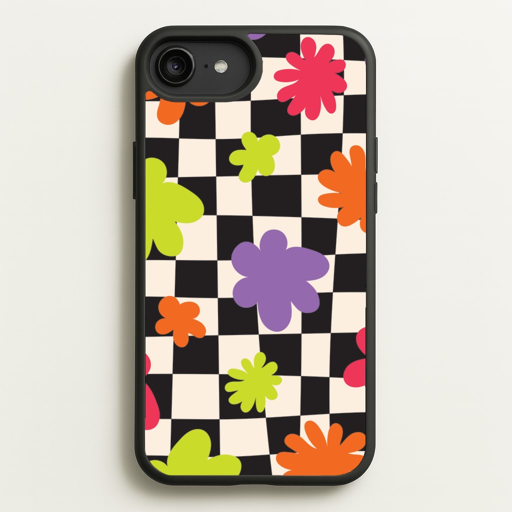 Abstract Flowers Checkered Pattern - Psychedelic Phone Case for iPhone 6 Plus / 7 Plus / 8 Plus