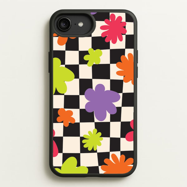 Abstract Flowers Checkered Pattern - Psychedelic Phone Case for iPhone 6 Plus / 7 Plus / 8 Plus