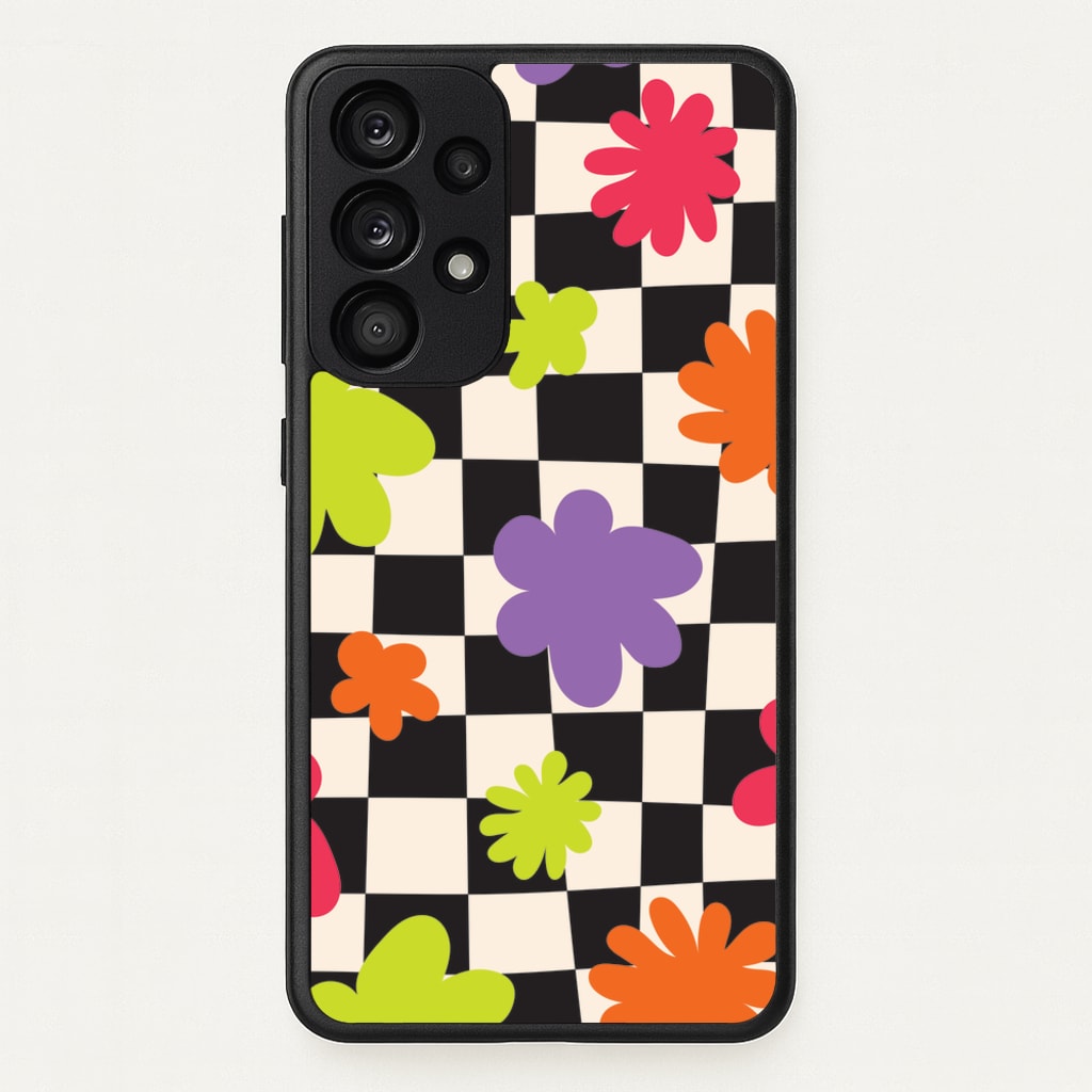 Abstract Flowers Checkered Pattern - Psychedelic Phone Case for Galaxy A53
