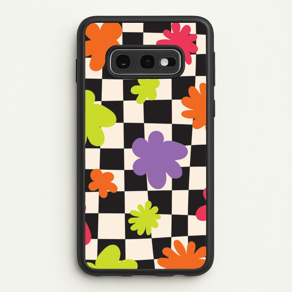 Abstract Flowers Checkered Pattern - Psychedelic Phone Case for Galaxy S10e