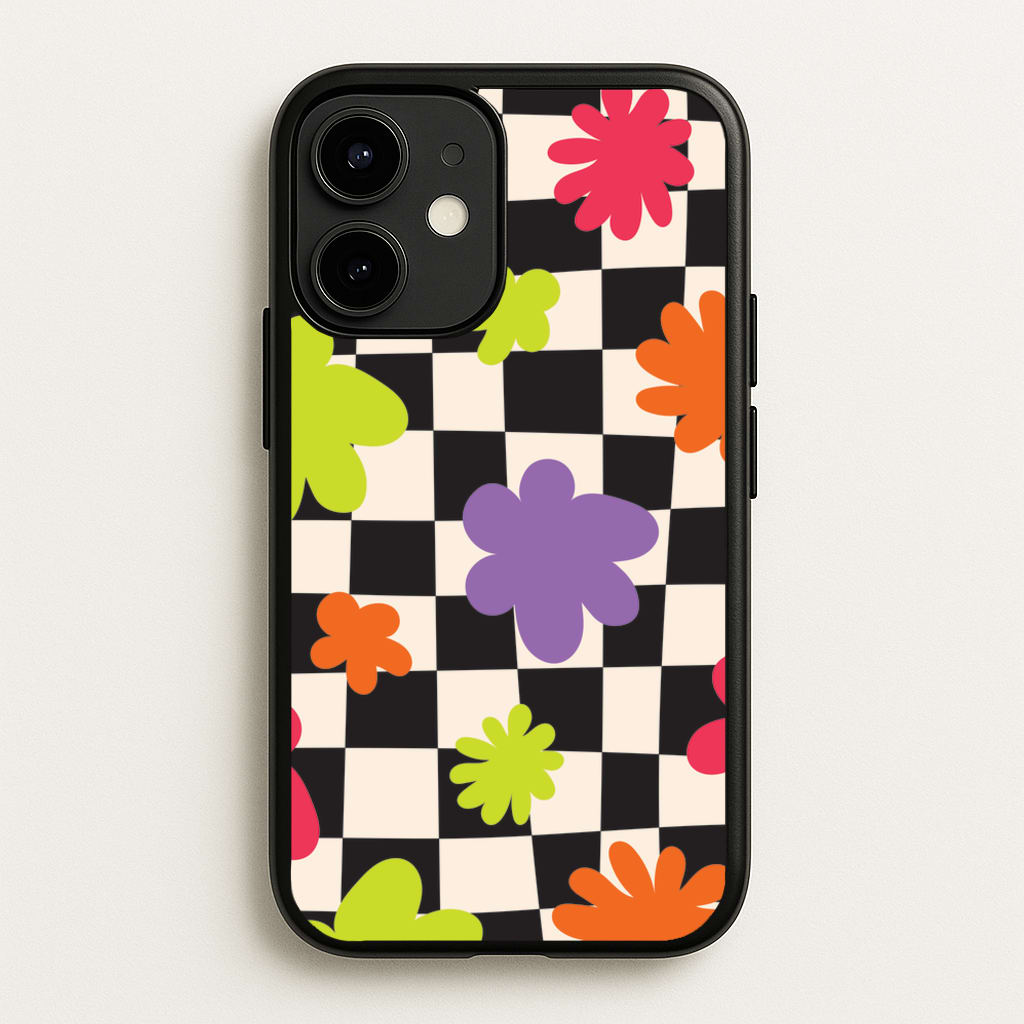 Abstract Flowers Checkered Pattern - Psychedelic Phone Case for iPhone 12 / 12 Pro