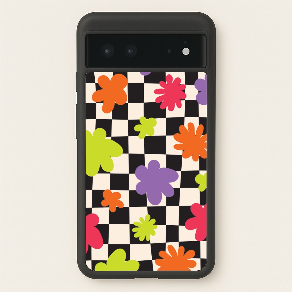 Abstract Flowers Checkered Pattern - Psychedelic Phone Case for Google Pixel 6