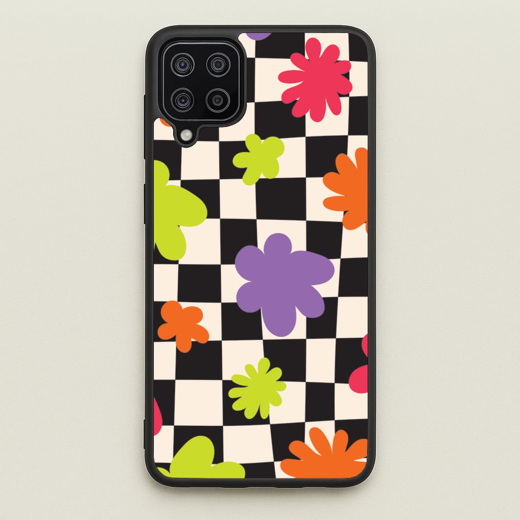 Abstract Flowers Checkered Pattern - Psychedelic Phone Case for Galaxy A12