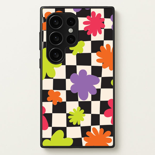 Abstract Flowers Checkered Pattern - Psychedelic Phone Case for Galaxy S24 Ultra