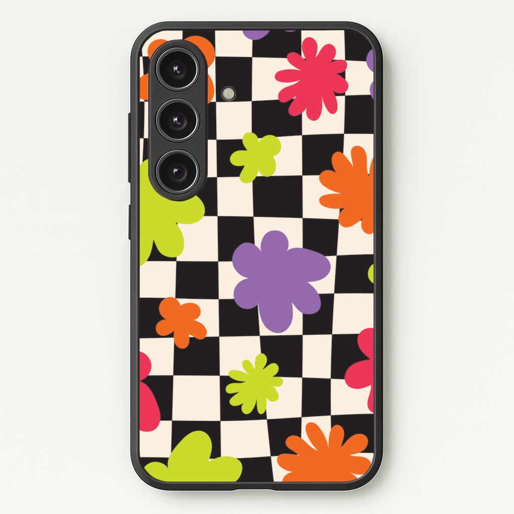 Abstract Flowers Checkered Pattern - Psychedelic Phone Case for Galaxy S24FE