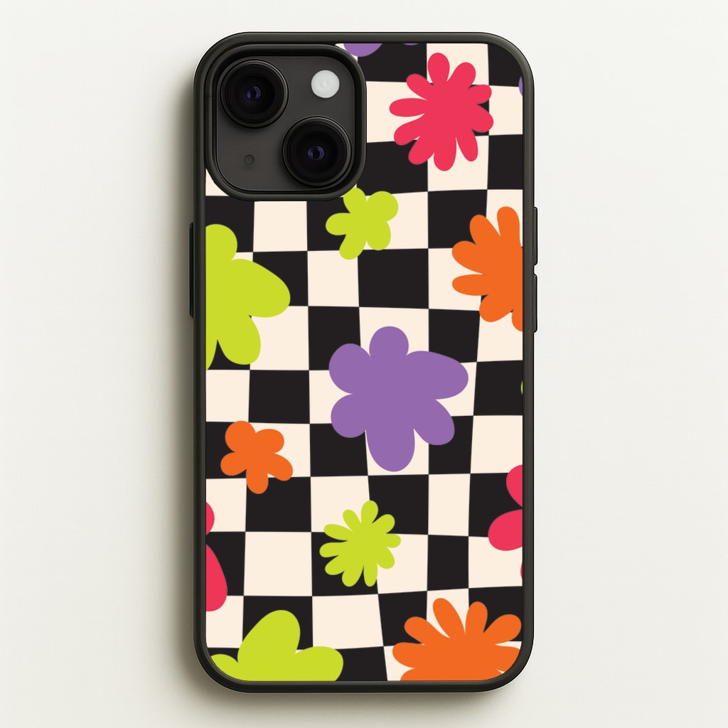 Abstract Flowers Checkered Pattern - Psychedelic Phone Case for iPhone 13 Mini