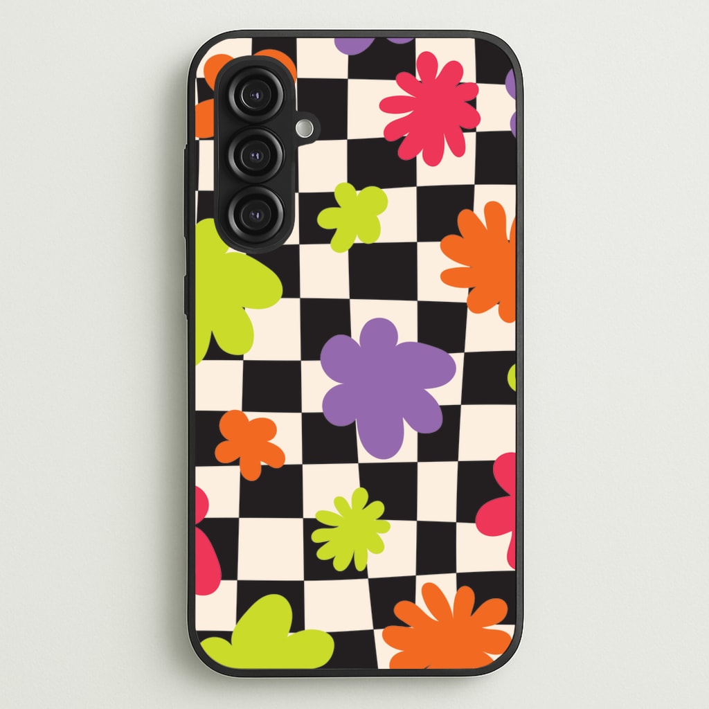 Abstract Flowers Checkered Pattern - Psychedelic Phone Case for Galaxy S23FE