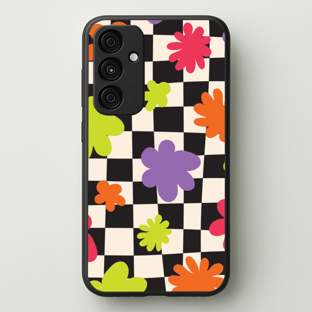 Abstract Flowers Checkered Pattern - Psychedelic Phone Case for Galaxy A35