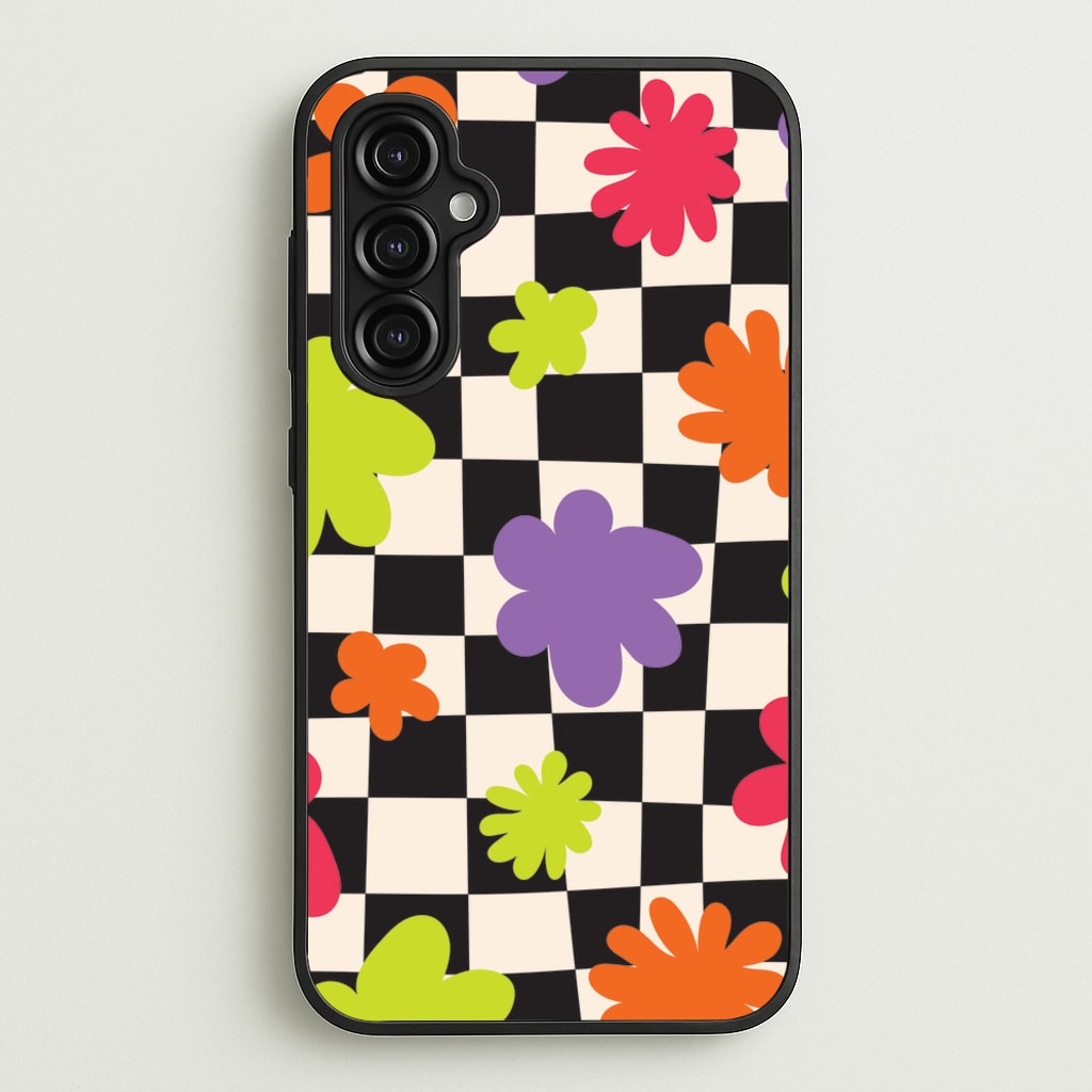 Abstract Flowers Checkered Pattern - Psychedelic Phone Case for Galaxy A14