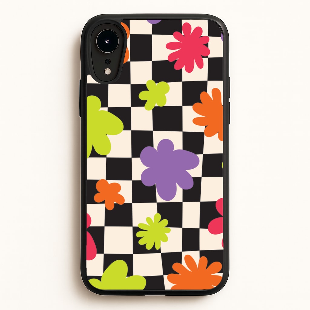 Abstract Flowers Checkered Pattern - Psychedelic Phone Case for iPhone XR