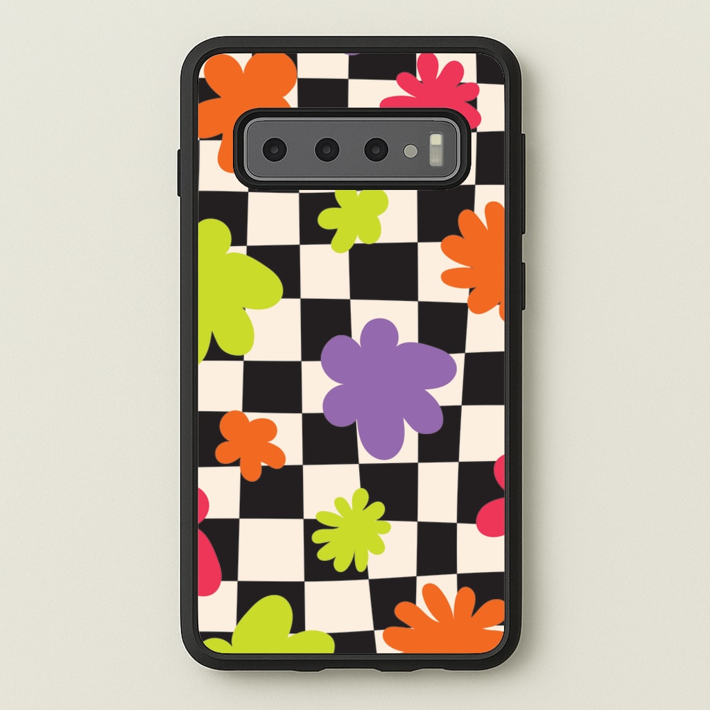 Abstract Flowers Checkered Pattern - Psychedelic Phone Case for Galaxy S10 Plus