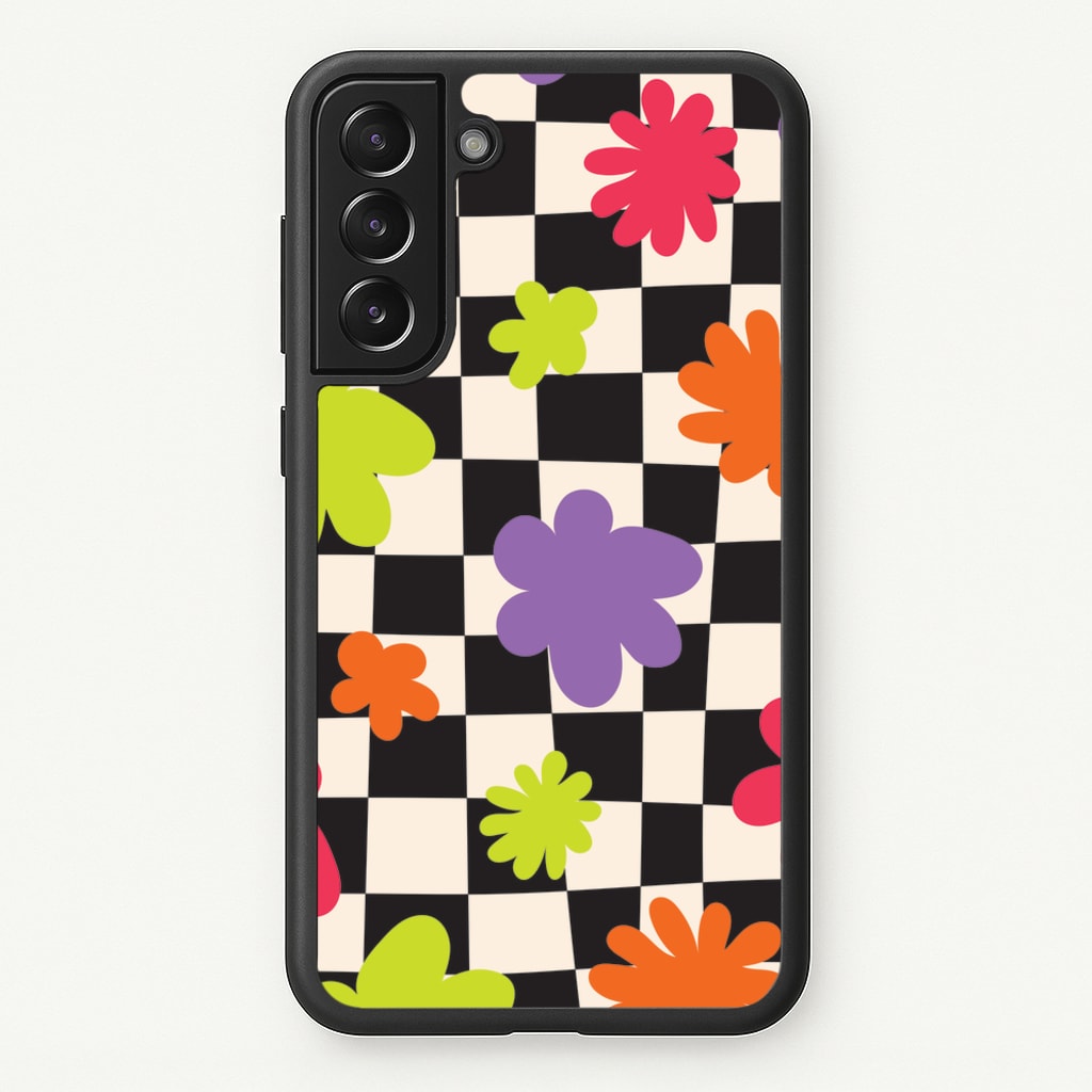 Abstract Flowers Checkered Pattern - Psychedelic Phone Case for Galaxy S22