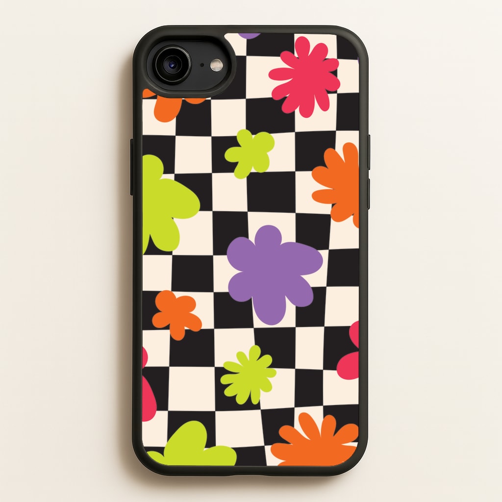 Abstract Flowers Checkered Pattern - Psychedelic Phone Case for iPhone 6 / 7 / 8 / SE