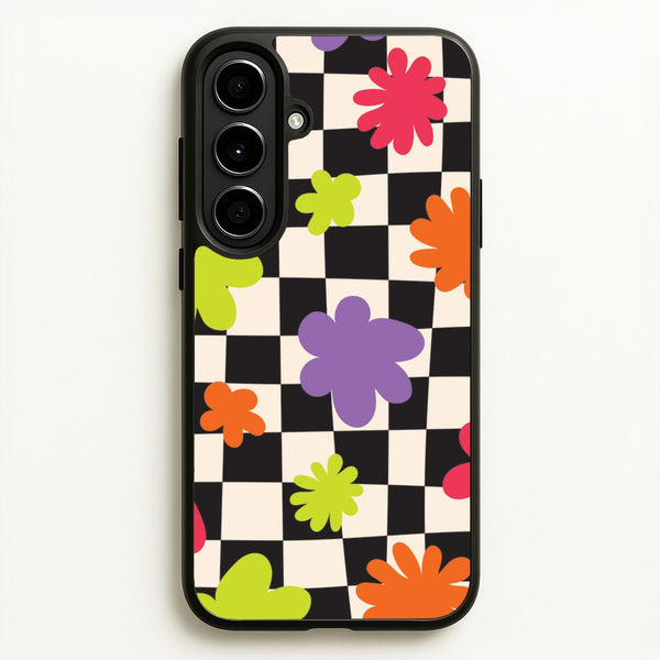 Abstract Flowers Checkered Pattern - Psychedelic Phone Case for Galaxy A56