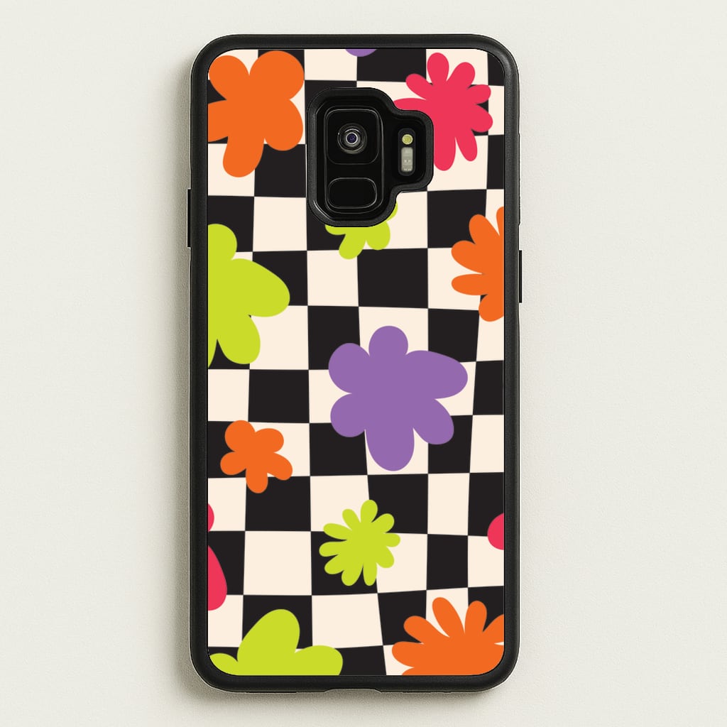 Abstract Flowers Checkered Pattern - Psychedelic Phone Case for Galaxy S9
