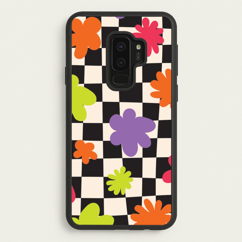 Abstract Flowers Checkered Pattern - Psychedelic Phone Case for Galaxy S9 Plus