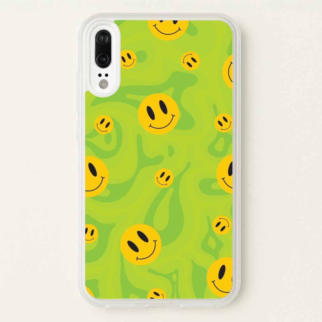 Green Wavey Smileys Pattern - Psychedelic Phone Case for Huawei P20