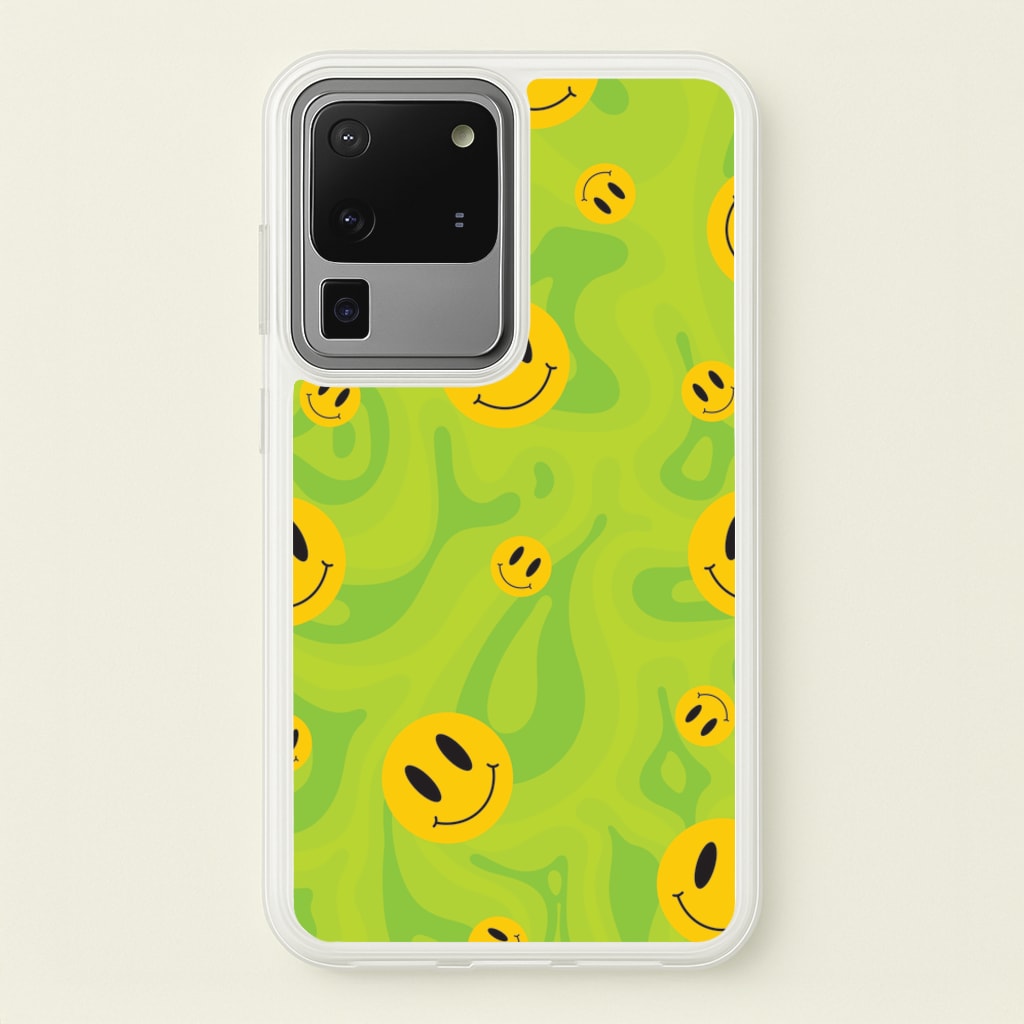 Green Wavey Smileys Pattern - Psychedelic Phone Case for Galaxy S20 Ultra