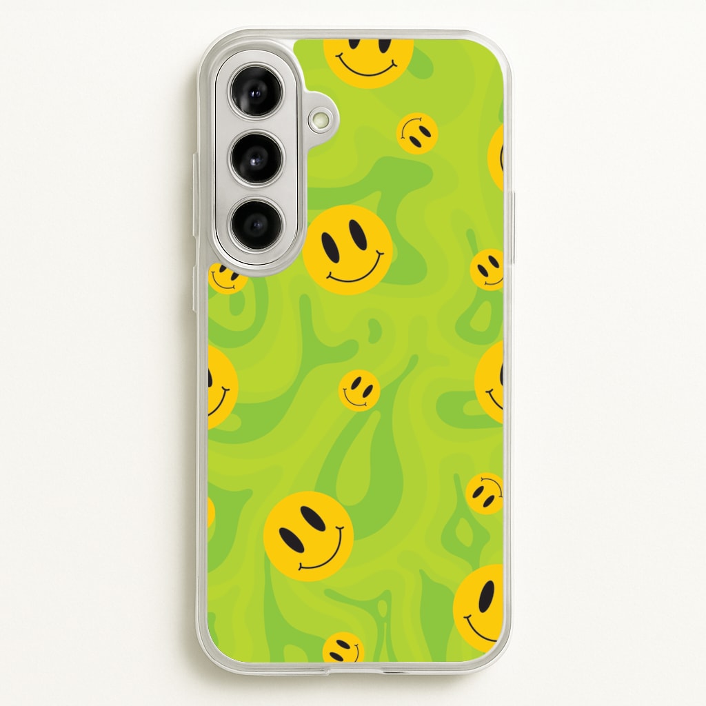 Green Wavey Smileys Pattern - Psychedelic Phone Case for Galaxy A56