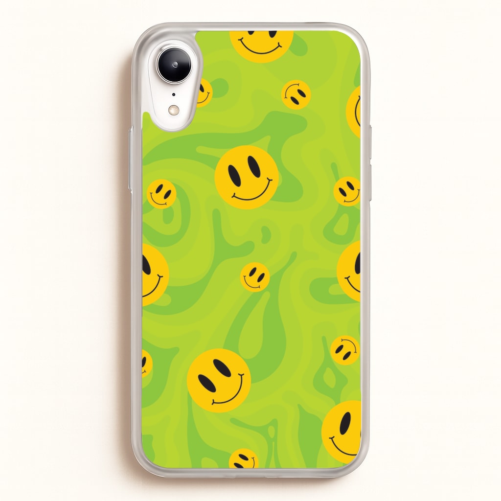 Green Wavey Smileys Pattern - Psychedelic Phone Case for iPhone XR