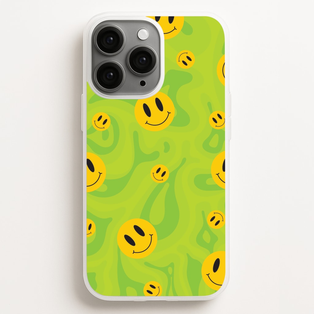 Green Wavey Smileys Pattern - Psychedelic Phone Case for iPhone 12 Pro Max