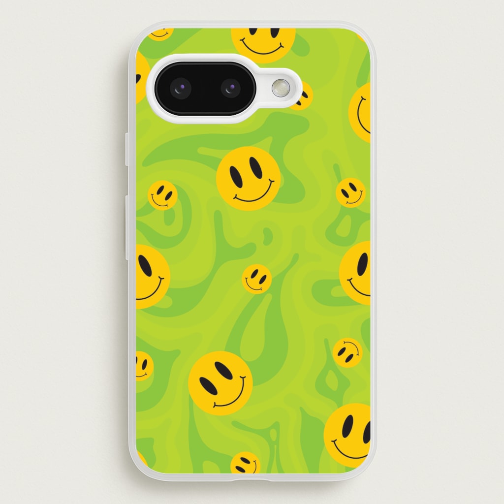 Green Wavey Smileys Pattern - Psychedelic Phone Case for Google Pixel 9a
