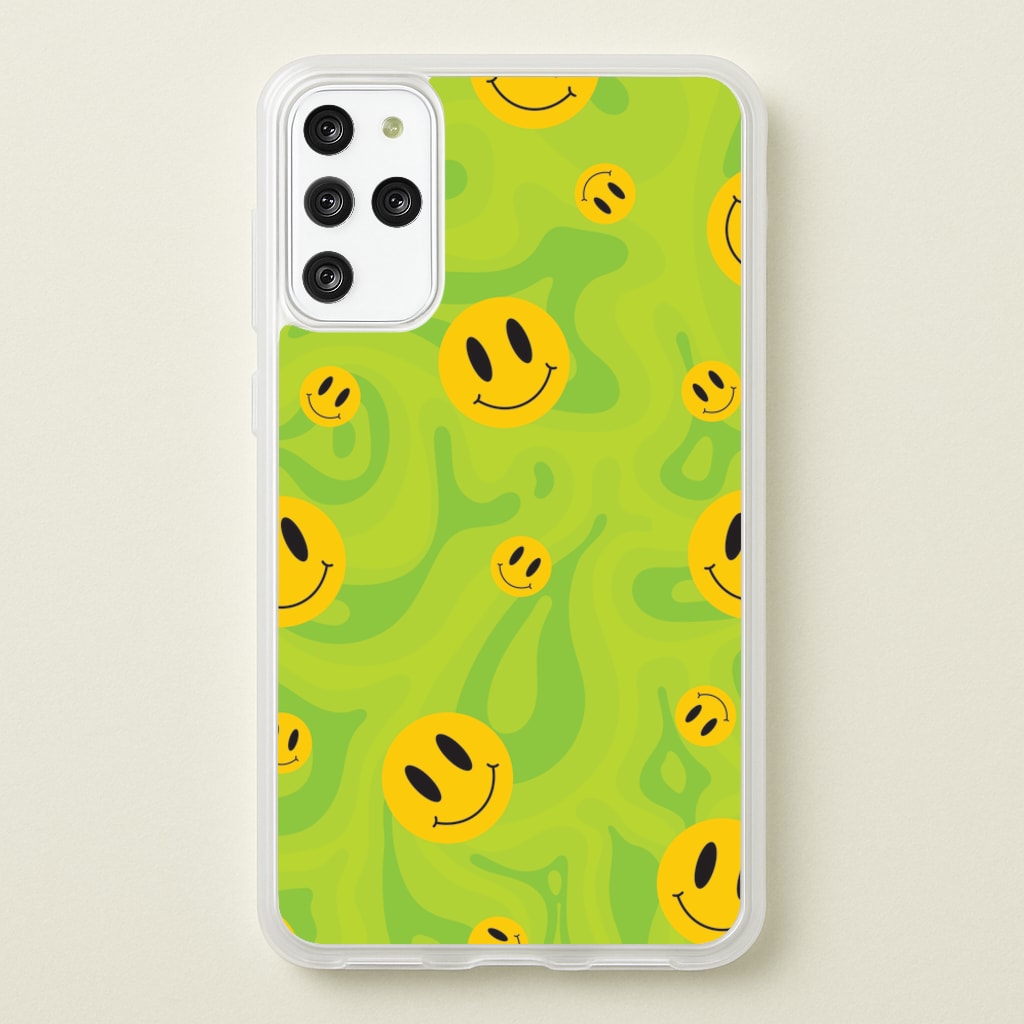 Green Wavey Smileys Pattern - Psychedelic Phone Case for Galaxy S20 Plus