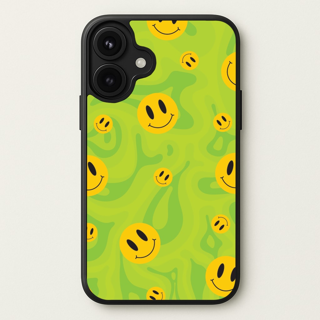 Green Wavey Smileys Pattern Phone Case for iPhone 17