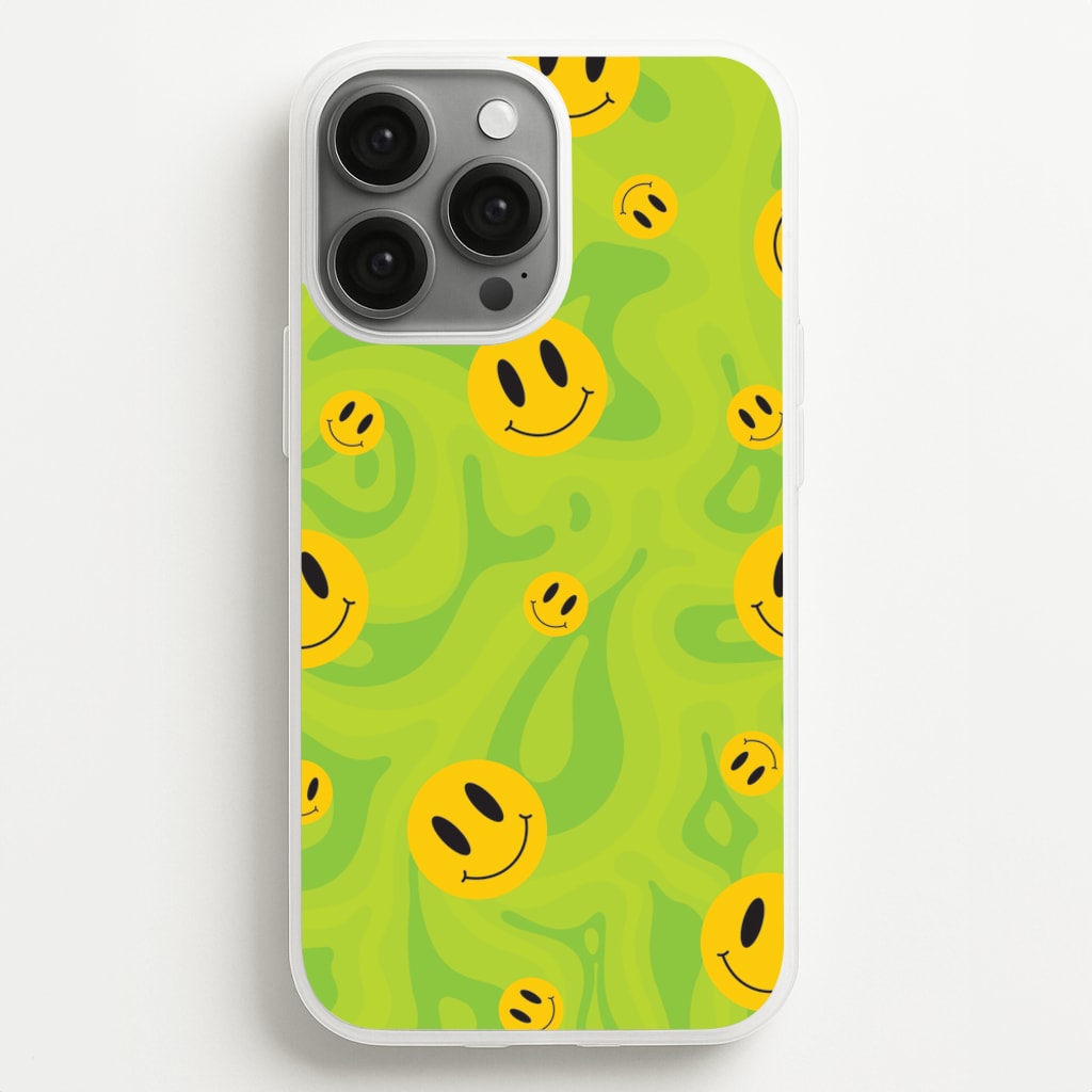 Green Wavey Smileys Pattern - Psychedelic Phone Case for iPhone 13 Pro Max