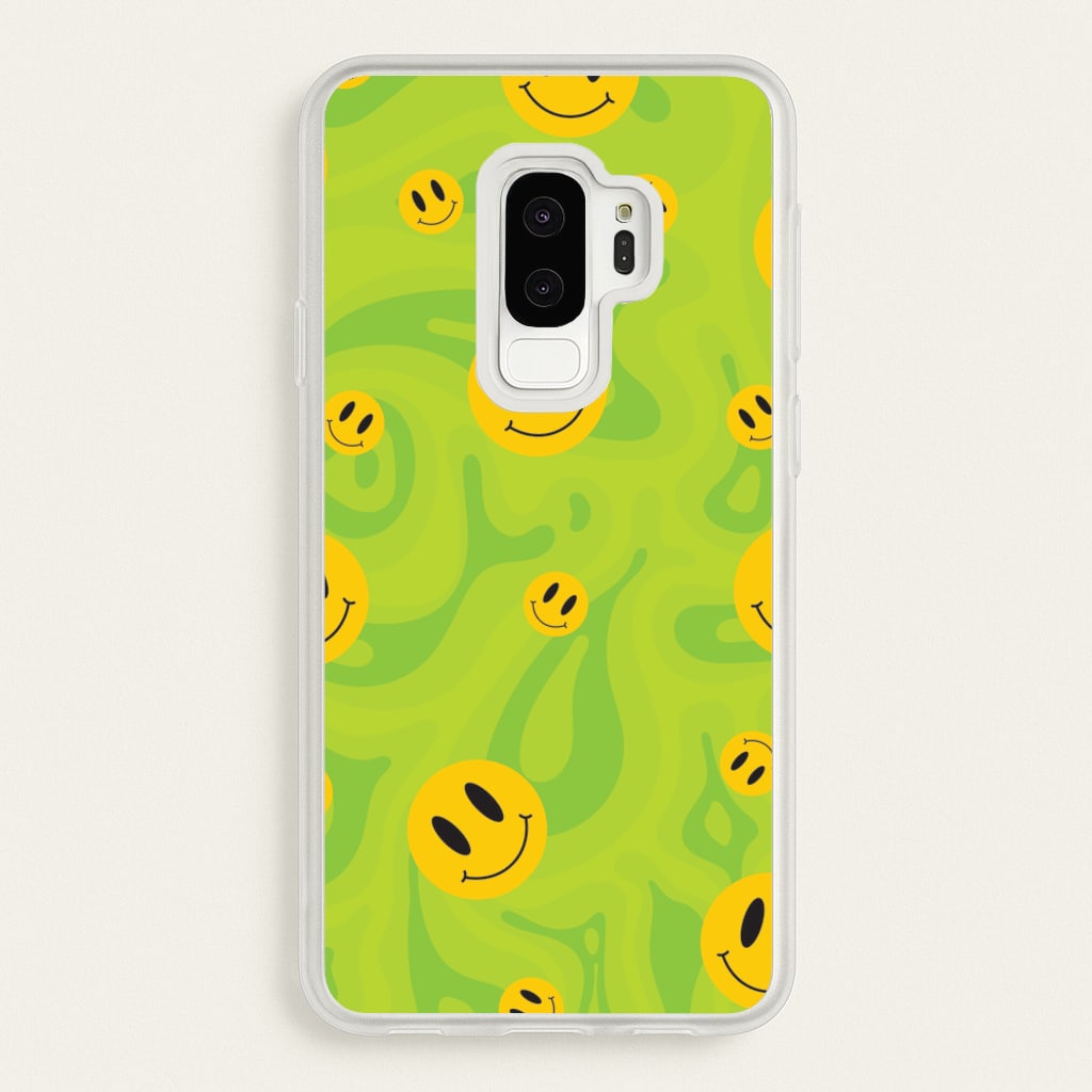 Green Wavey Smileys Pattern - Psychedelic Phone Case for Galaxy S9 Plus