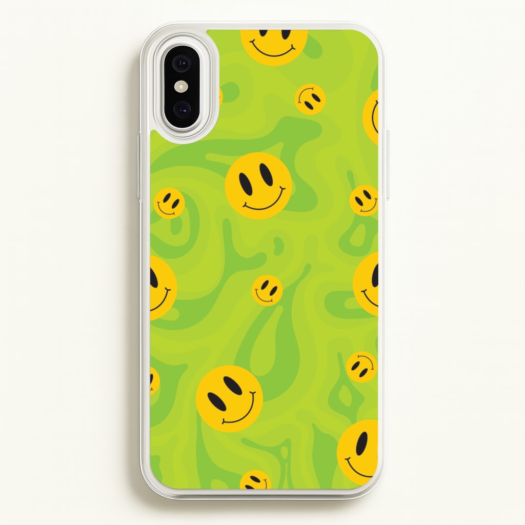 Green Wavey Smileys Pattern - Psychedelic Phone Case for iPhone XS Max
