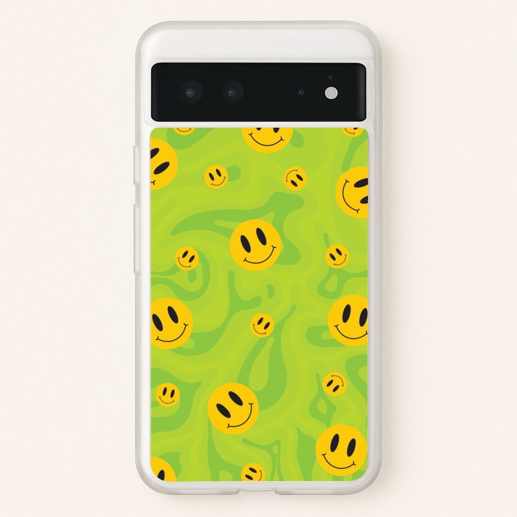 Green Wavey Smileys Pattern - Psychedelic Phone Case for Google Pixel 6