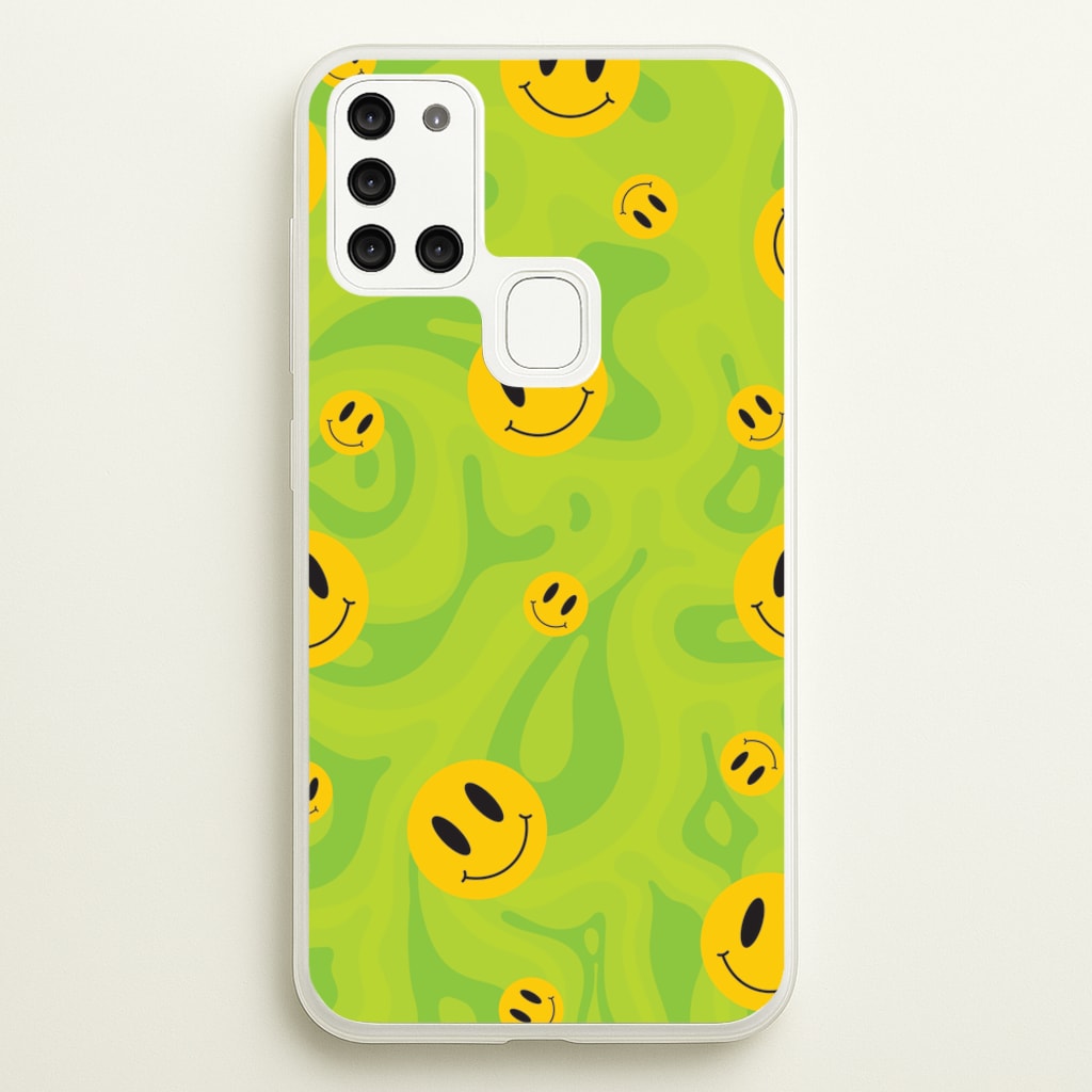 Green Wavey Smileys Pattern - Psychedelic Phone Case for Galaxy A21s