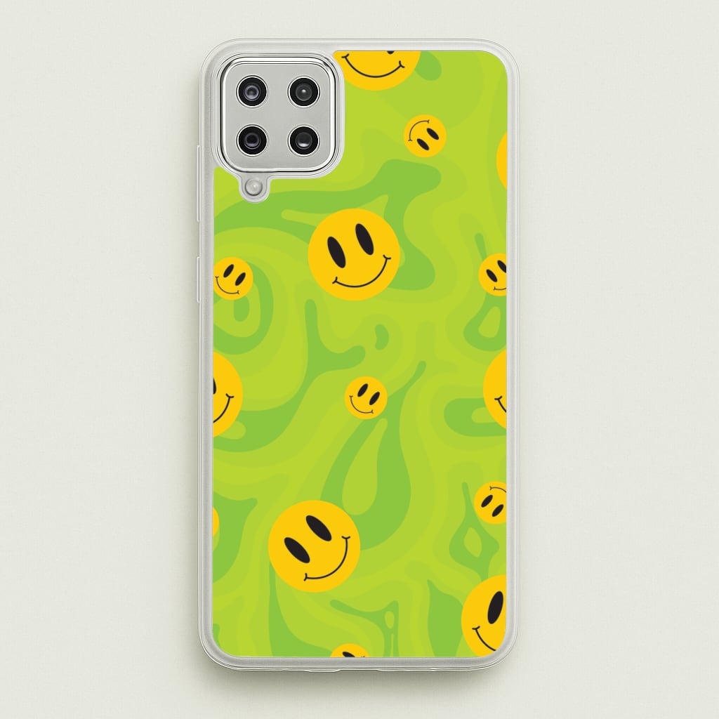 Green Wavey Smileys Pattern - Psychedelic Phone Case for Galaxy A12