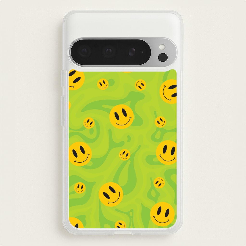 Green Wavey Smileys Pattern - Psychedelic Phone Case for Google Pixel 9 Pro XL