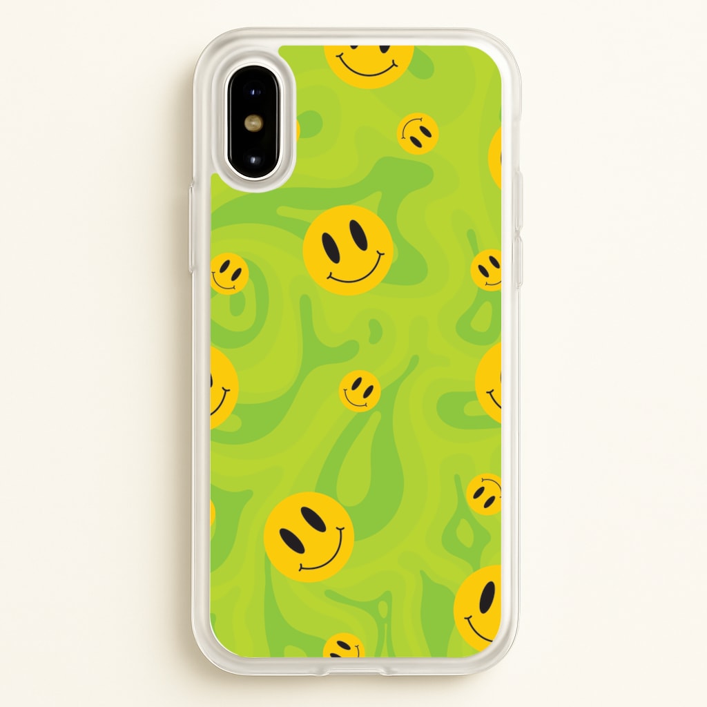 Green Wavey Smileys Pattern - Psychedelic Phone Case for iPhone X / XS