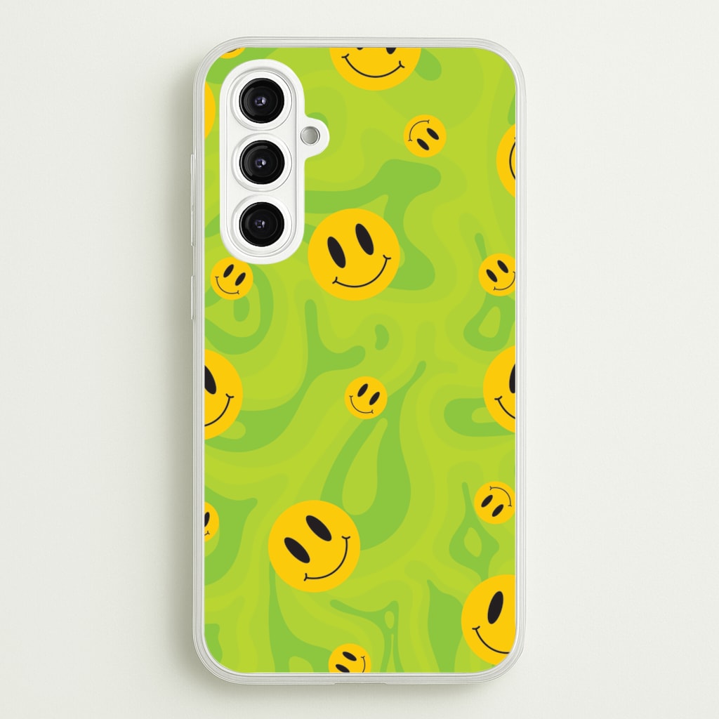 Green Wavey Smileys Pattern - Psychedelic Phone Case for Galaxy A16