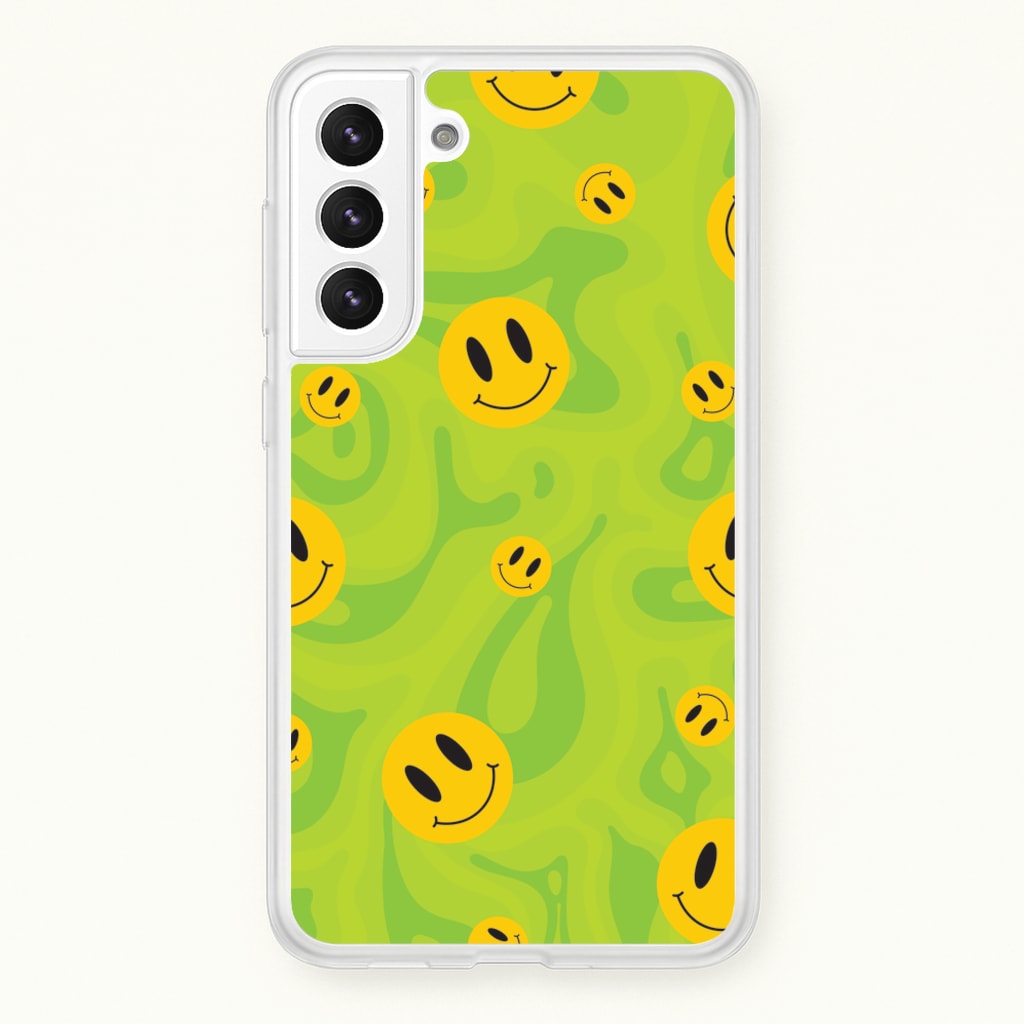 Green Wavey Smileys Pattern - Psychedelic Phone Case for Galaxy S21