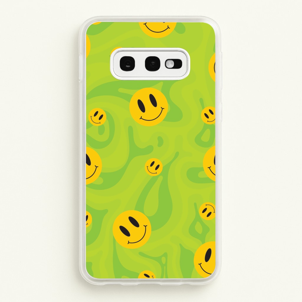 Green Wavey Smileys Pattern - Psychedelic Phone Case for Galaxy S10e