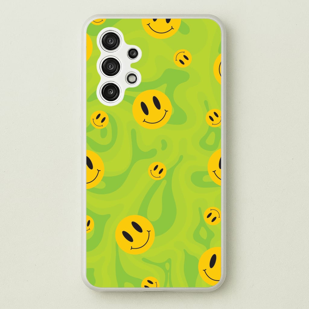 Green Wavey Smileys Pattern - Psychedelic Phone Case for Galaxy A13