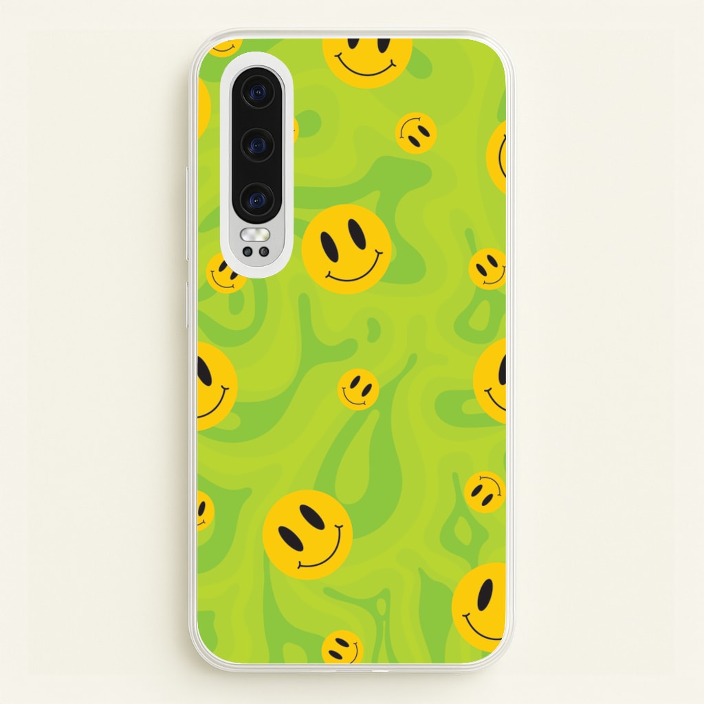 Green Wavey Smileys Pattern - Psychedelic Phone Case for Huawei P30