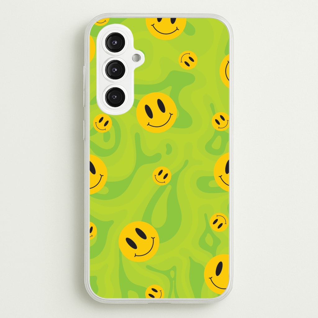 Green Wavey Smileys Pattern - Psychedelic Phone Case for Galaxy S23FE