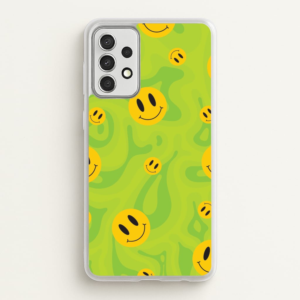 Green Wavey Smileys Pattern - Psychedelic Phone Case for Galaxy A52 / A52s