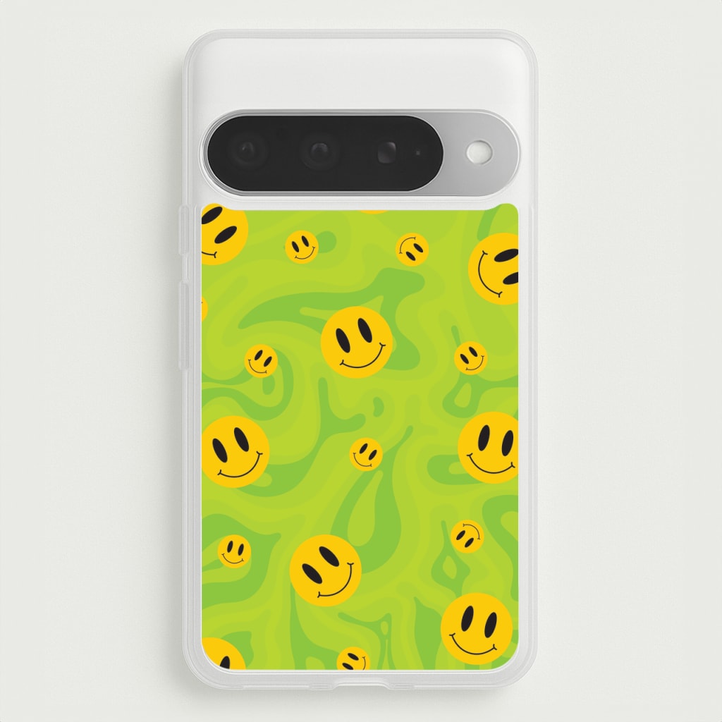 Green Wavey Smileys Pattern Phone Case for Google Pixel 10 Pro XL