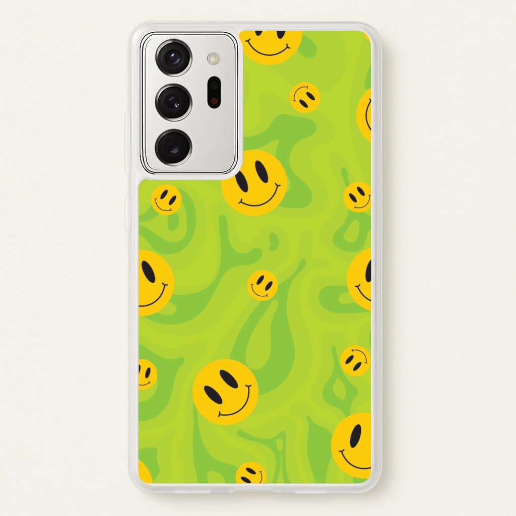 Green Wavey Smileys Pattern - Psychedelic Phone Case for Galaxy Note 20 Ultra