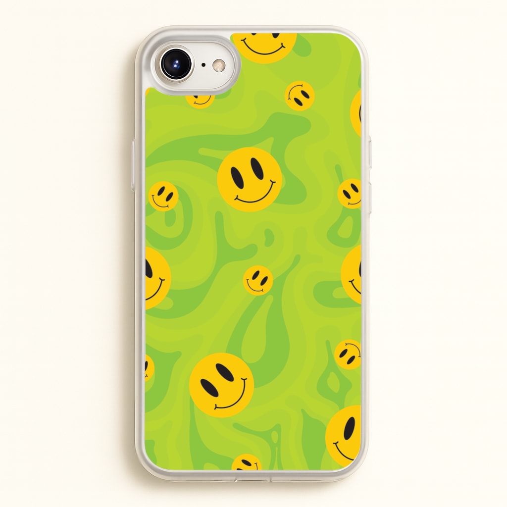 Green Wavey Smileys Pattern - Psychedelic Phone Case for iPhone 6 / 7 / 8 / SE