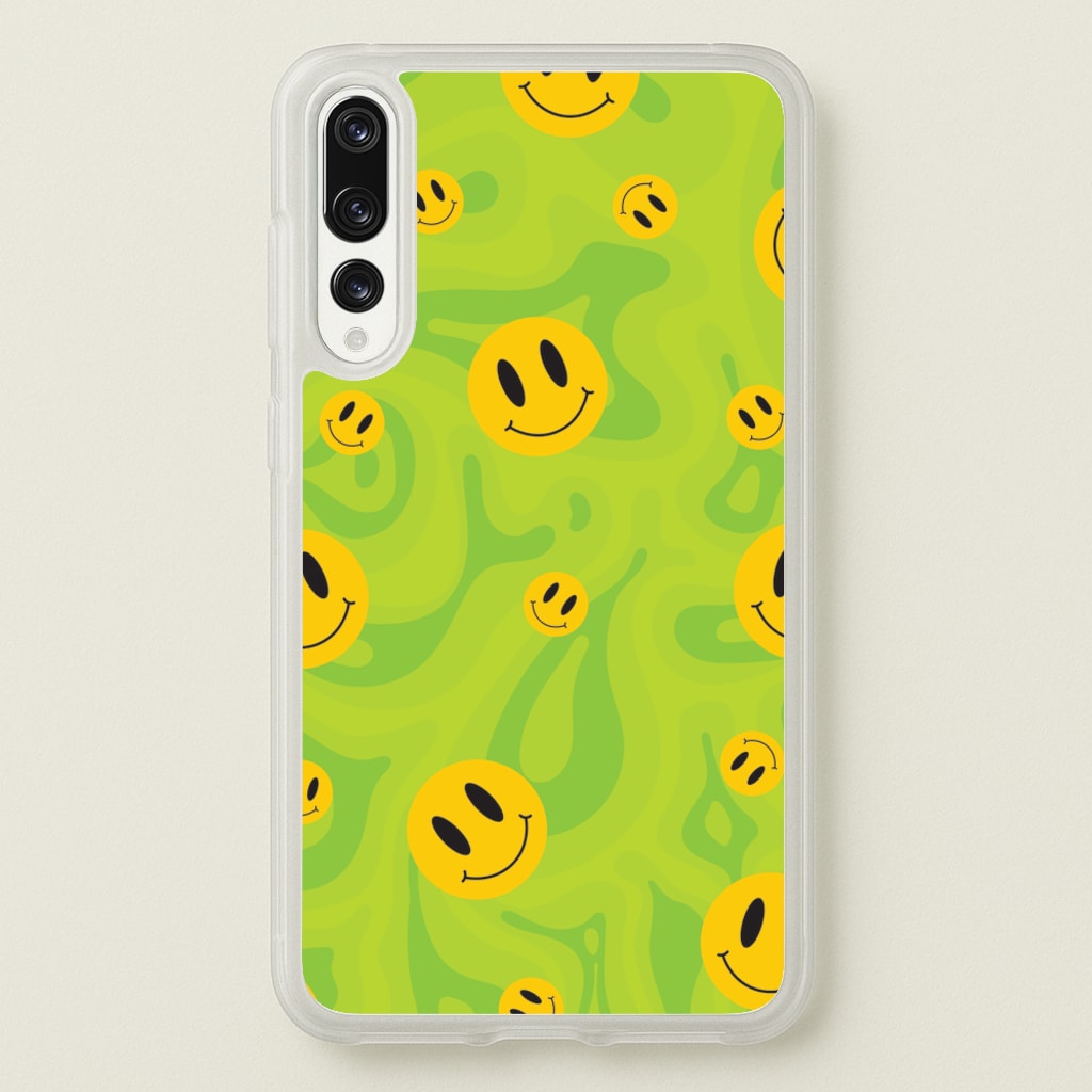 Green Wavey Smileys Pattern - Psychedelic Phone Case for Huawei P20 Pro